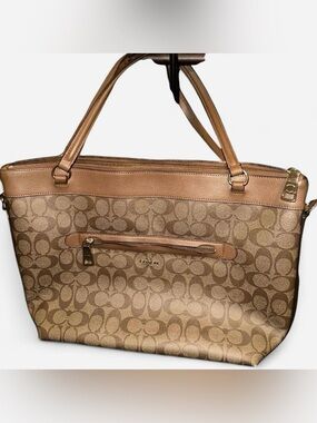 Coach Signature Canvas Tote in Tan and Brown